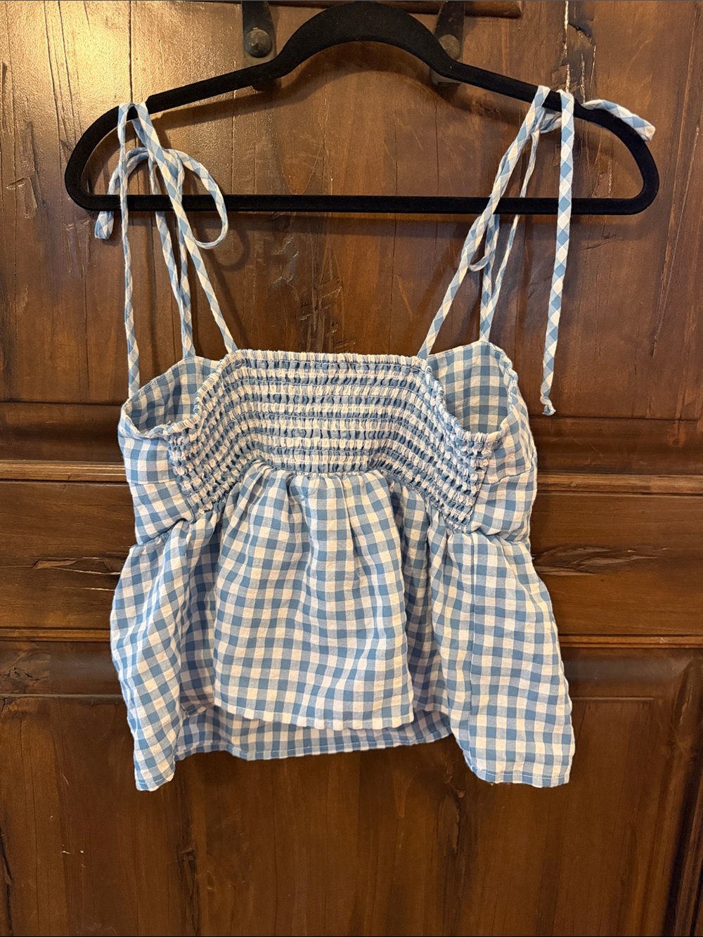 Blue Gingham Tie-Shoulder Crop Top - Picture 3 of 3